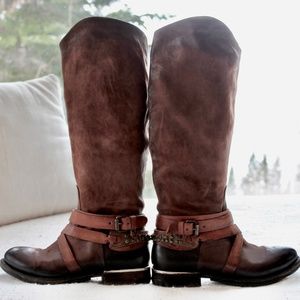 A.S. 98 Whiskey/Brown Leather Airstep Knee High Distressed Boots
